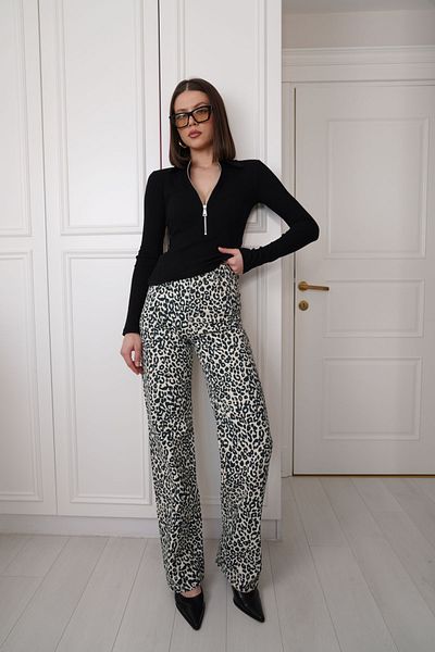 SeninOlsun Ecru Leopard Palazzo Jean