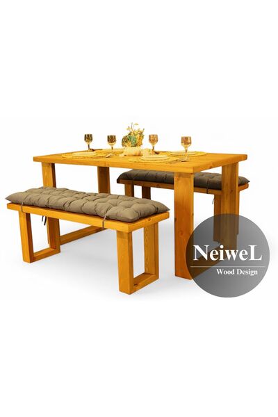 Neiwel Garden Avex Doğal Ahşap Banklı Bahçe Yemek  Masası Takımı-80-120 Takım