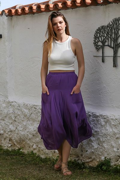 Chiccy Μπλε τσέπη με λεπτή επένδυση διπλής στρώσης ελαστική μέση casual υφασμένη φούστα