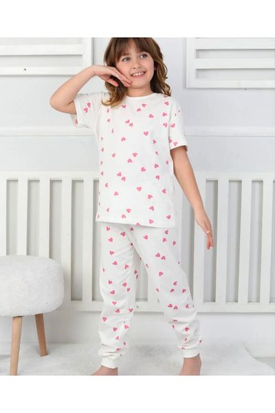YUMİYUMM Girl's 100% Cotton Pink Heart Pajama Set
