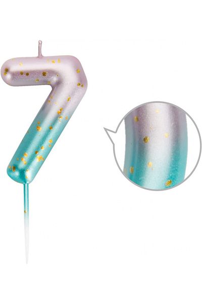 Uvtqssp Cake candle Uvtqssp, number 7, wax, green/pink/gold, 9 cm