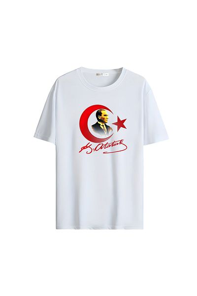 Gölge Store Red White Homeland Love Flag and Atatürk Printed Oversize Unisex T-Shirt 1301