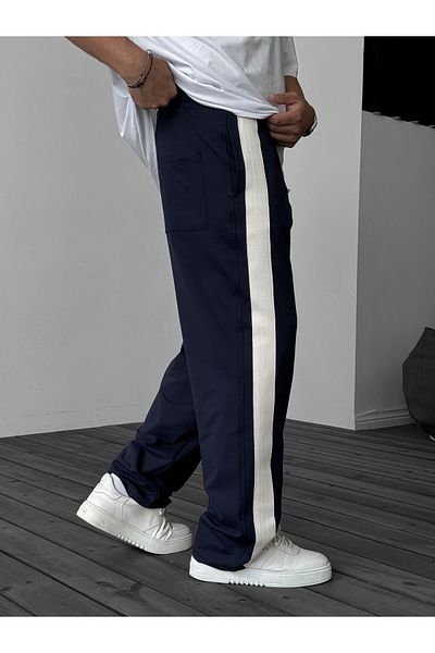 BYBASICMAN Navy Blue Straw Striped Pipe Leg Sweatpants Jj-065