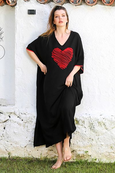 Chiccy Liliac negru V Fat, buzunar ascuns în mânecă și rochie casual țesătă din viscoză cu broderie cu fante 140 95
