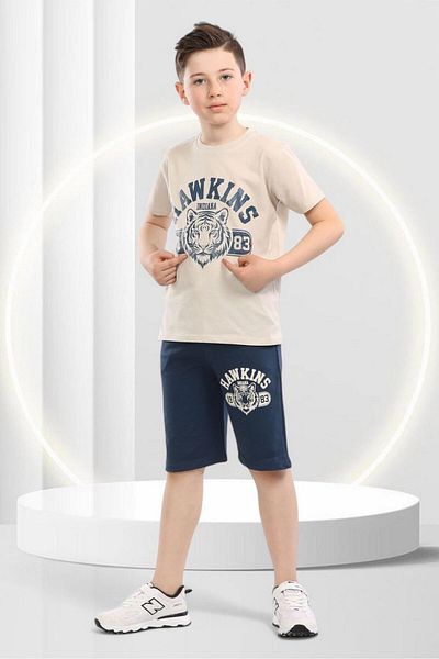 BUUFUU Haw Kıns Printed Summer Children's Short Sleeve Shorts Crew Neck T-Shirt Bottom Top Set
