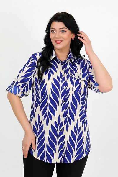 By Alba Collection Cămașă de damă, albastru bleumarin, cu model din țesătură sprâncene