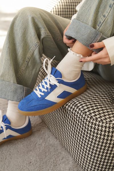 Moda Değirmeni Pantofi pantofi pentru femei din piele intoarsa albastra MD1095-101-0002