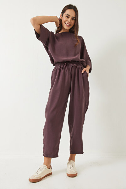 Bianco Lucci Bluză cu jumătate de mânecă și pantaloni largi elastici pentru femei, 60283118 Echipa