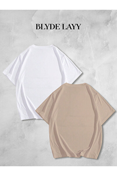 BLYDE LAYY 2-х білих-бежевих оверсайз футболок без принта