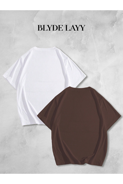 BLYDE LAYY 2-пари біло-коричневі оверсайз футболки без принта
