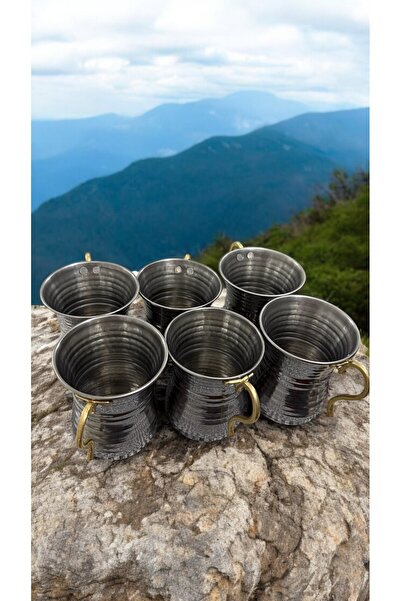 maraşçarşısı 6'lı Krom Ayran Bardağı, Büyük Boy, Bakır Görünümlü Bardak, Krom...