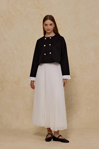 Merve Gültekin Kolu Garnili Ceket Siyah