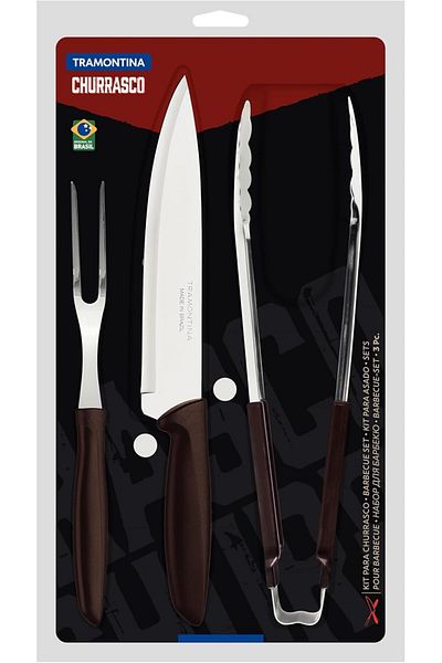 TRAMONTINA Since 1911, Made In Brazil - Plenus 3-piece Barbecue Kit With Stainless-steel Blades