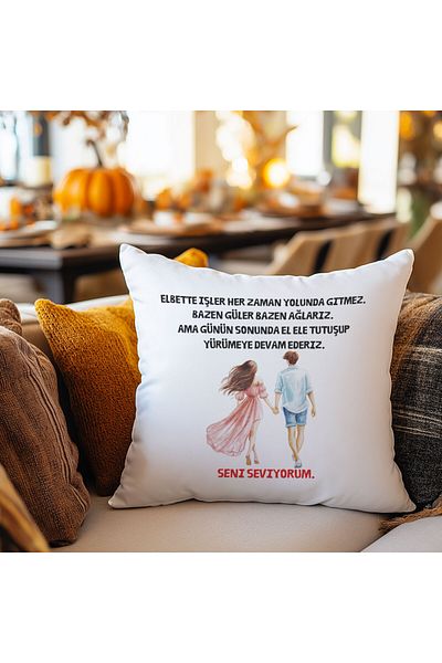 qoeuyl boutique Holding Hands and We Go on Walking Printed Romantic Gift Fiber Satin Decorative Pillow