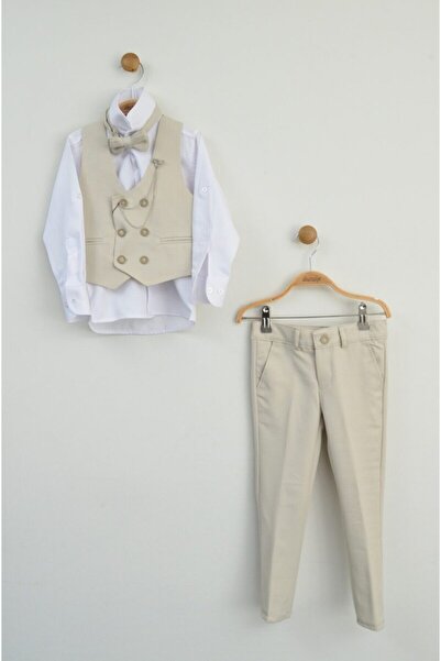 Z B Bebe ERKEK ÇOCUK YELEKLİ ZİNCİRLİ BEJ RENK TAKIM (2-5 YAŞ)