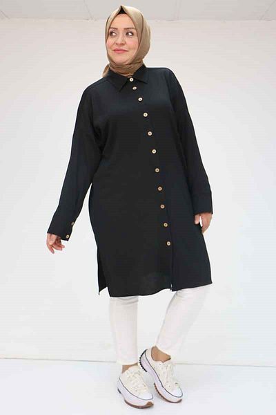 Eslina 58043 Large Size Low Sleeve Wrap Shirt - Black