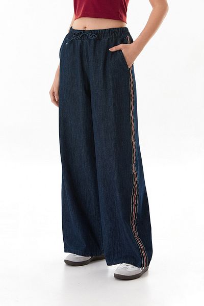 Fulla Moda Wide Leg Jean with Tie Waist and Side Stripes
