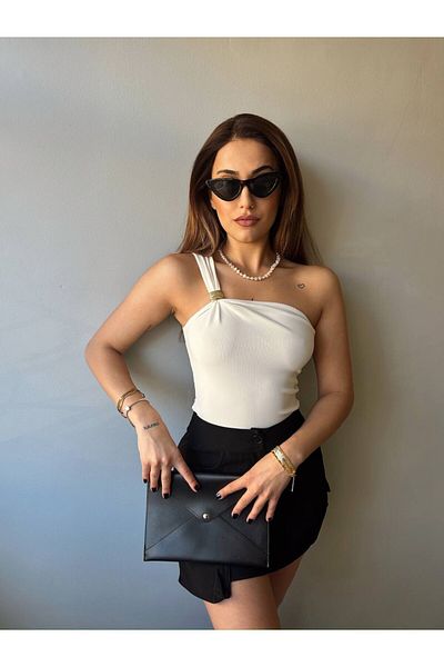 Laressi One Shoulder Buckle Bluz