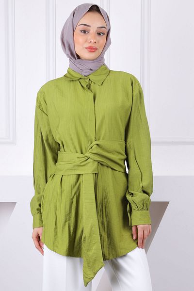 İmajButik Πουκάμισο Modal με Πράσινη Μέση Λαδί