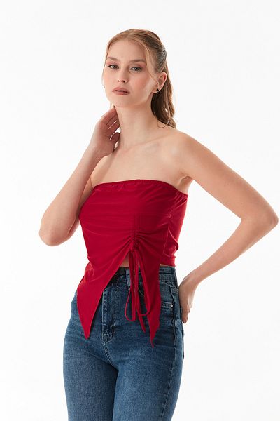 Fulla Moda Asymmetrical Cut Strapless Bustier with Gathered Front