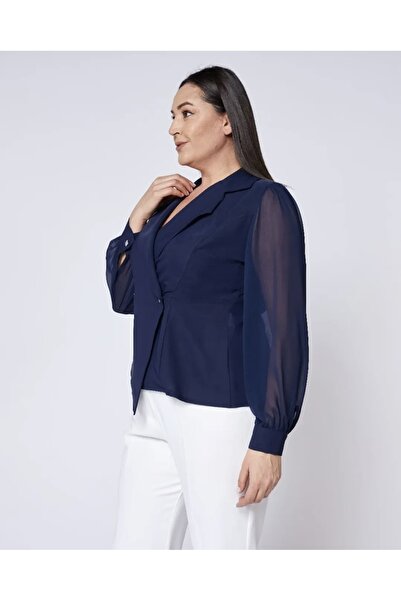FUERTE XL Large Size Chiffon Double Breasted Blouse with Sleeves