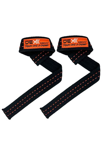 Dex Supports Black Orange Barbell - Lifting Straps with Strap Pad Product 2 Pack