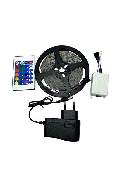 electroon Silikonlu Kumandalı Adaptörlü Tek Çip Rgb Şerit Led 5Mt