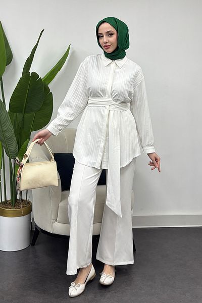 Tesettür Diyarı White Women's Lacing Shirt