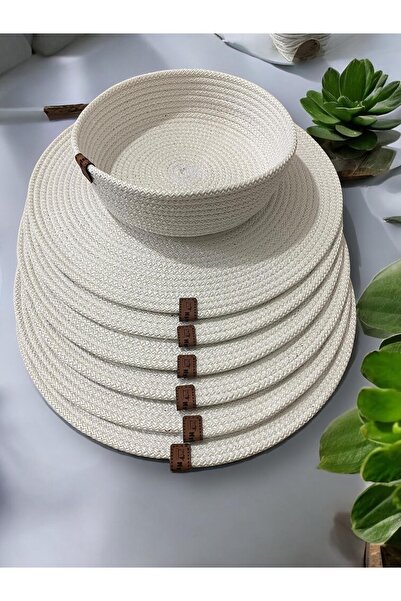 7 Pieces White Jute Underplate / American Service Lux Serving Plate Coaster +Basket