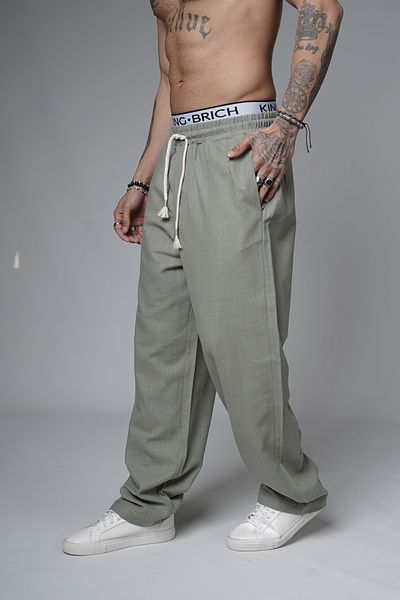 Butik TREND WE Ανδρικό παντελόνι από λινό ύφασμα φαρδύ ελαστικό στη μέση και κορδόνι χωρίς λύκρα