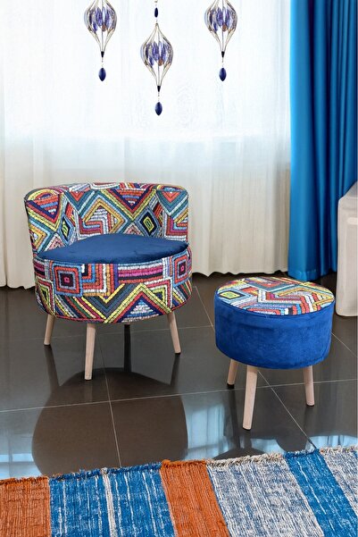 YAPKAR Çay Seti Tekli Koltuk Berjer Ve Puf Takımı Renkli (salon, Balkon, Ofis) 2 Li Takım