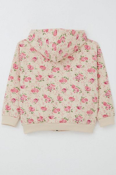 Breeze Beige Girl's Cardigan Floral Patterned Zippered Hooded 1.5-5 Years