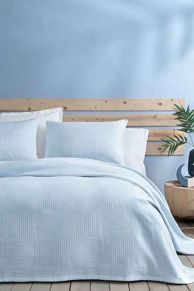 Yataş Lukkas Blue Two-Person Bedspread Set