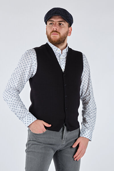 Barca Чорний чоловічий жилет без рукавів з V-подібним коміром та ґудзиками 2124285