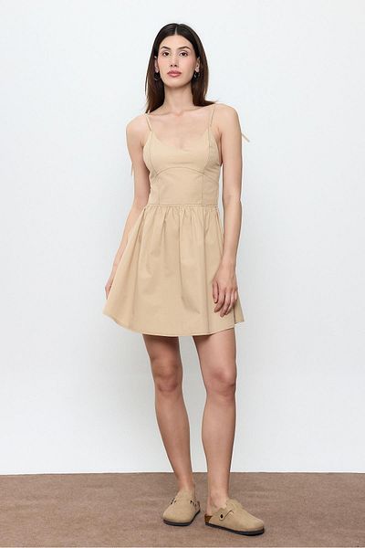 SHERIN Beige 100% Cotton Mini Dress