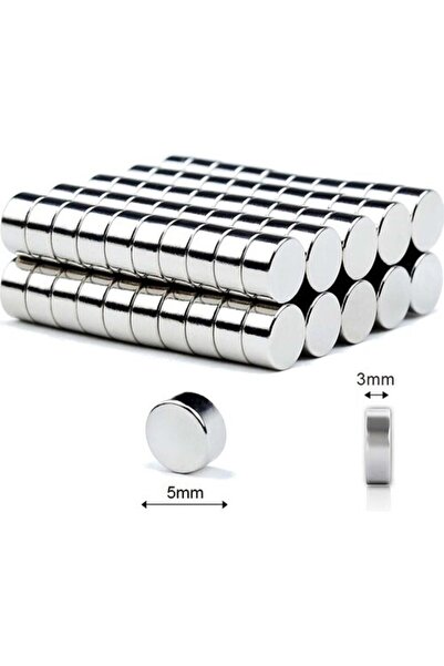 Dünya Magnet 50 Adet 5x3 Mm Yuvarlak Güçlü Neodyum Mıknatıs  Çap: 5 Mm X Kalı...