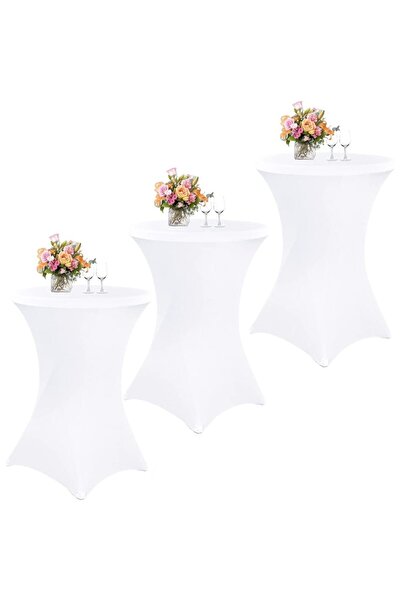 Quasar & Co. Set of 3 event table covers, elastic, for cocktail/catering tables, d 75-85 cm, h 110-120 cm, white