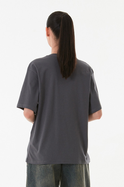 Fulla Moda Triangle Embroidered Crew Neck Oversize T-Shirt