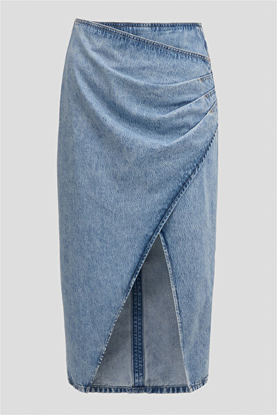 BOSS Kadın Regular Fit Fermuar Kapamalı Beli Büzgülü Yırtmaçlı Denim Mavi Jeans 50530864-411