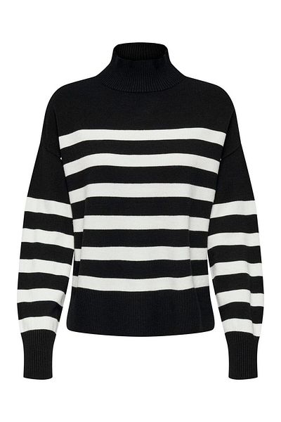 ONLY Pulover de damă negru cu dungi cu gât roscat 15325320