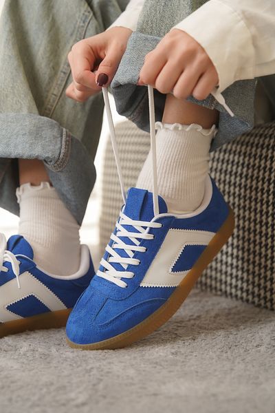 Moda Değirmeni Pantofi pantofi pentru femei din piele intoarsa albastra MD1095-101-0002