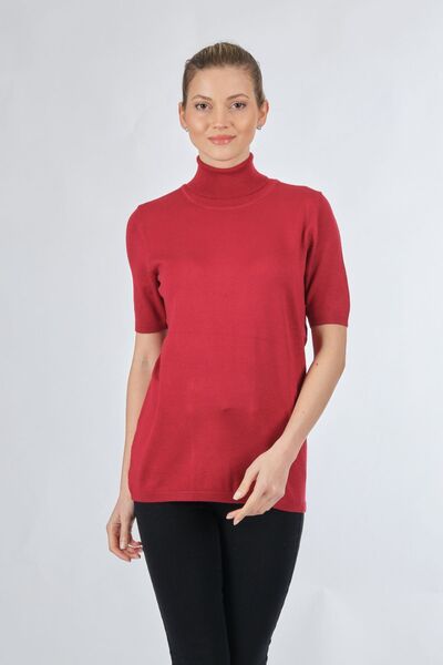 Desen Pulover de damă cu mânecă scurtă cu gât roșu închis 22220346