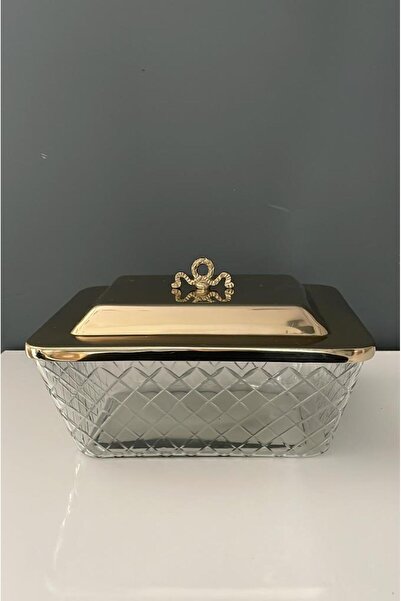 LAMEDORE LAMEDOREDİKDÖRTGEN KAPAKLI SAKLAMA KABI GOLD 25,5X20X14 CM