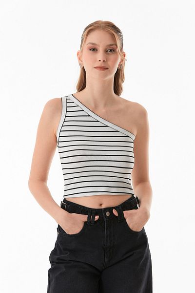 Fulla Moda Ριγέ κορμάκι με έναν ώμο