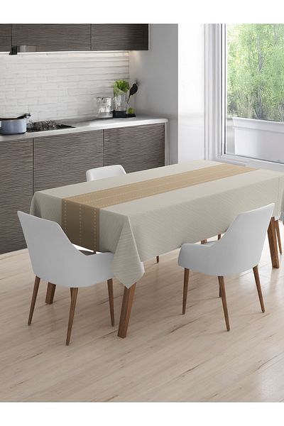 Viadela Beige Tablecloth with Stripes Suitable for Daily Use