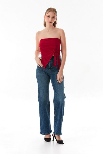 Fulla Moda Asymmetrical Cut Strapless Bustier with Gathered Front