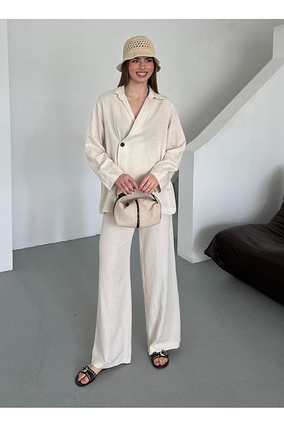 Laluvia Set pantaloni kimono cu un singur buton, 100% bumbac natural, cu închidere la două piepturi - 8351
