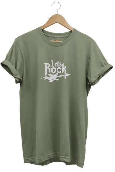 WİDİ Lets Rock Ηλεκτρική κιθάρα με στάμπα Φεστιβάλ 100% βαμβακερή κανονική εφαρμογή Crew Neck Μπλουζάκι χακί