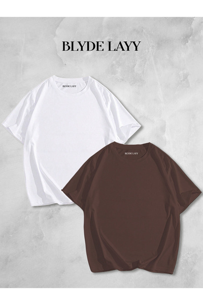 BLYDE LAYY 2-пари біло-коричневі оверсайз футболки без принта