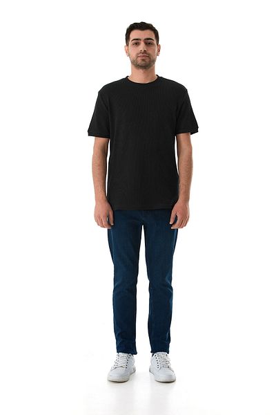 Fulla Moda Μπλουζάκι από ύφασμα κηρήθρας με λαιμόκοψη
